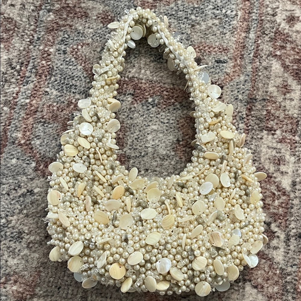 Elegant Beaded Cream Handbag